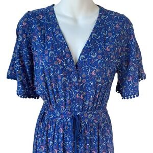 Womens Prairiecore Blue‎ Floral Midi Dress Small 4/6 Tiered Cottagecore Y2k 90s